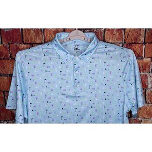 Deolax Golf AOP Blue Stretch Wine Bottles Grapes Cocktails Men’s XL Polo Shirt